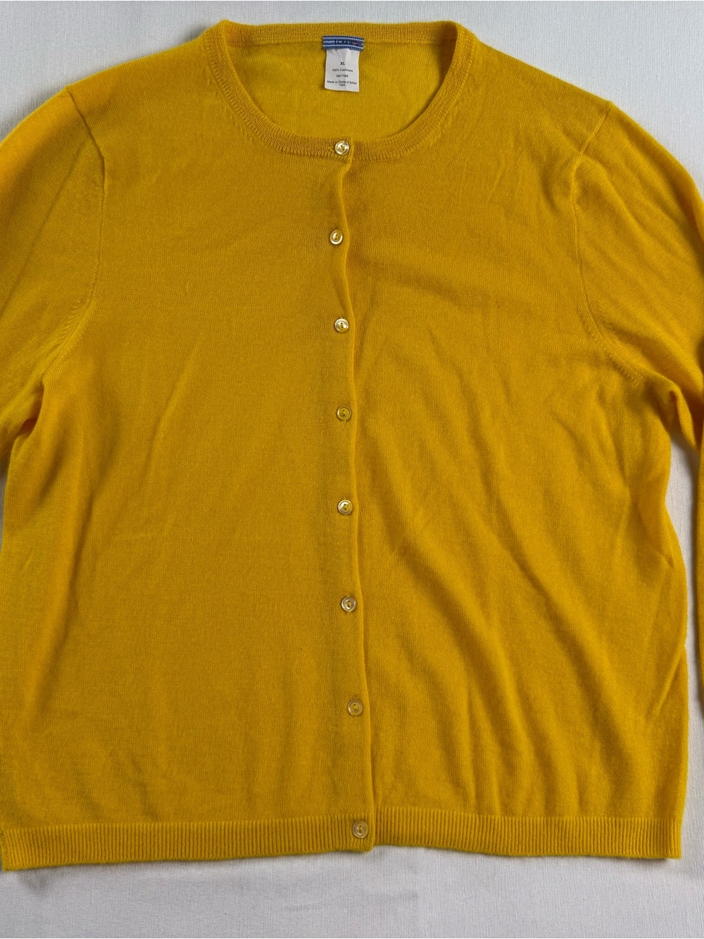 J. Crew Cashmere Mustard Yellow Crewneck Button-Front Cardigan